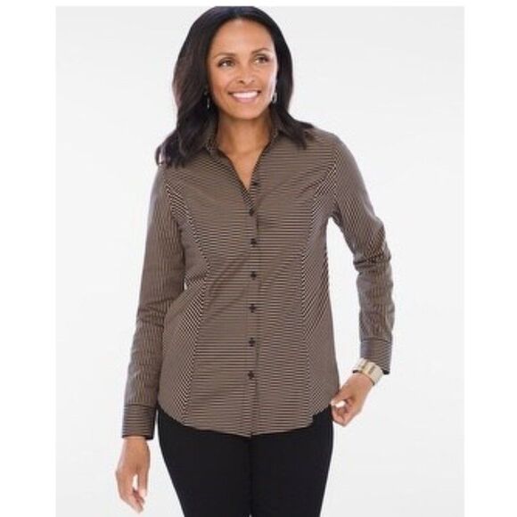 Chico's No Iron Sateen Stripe Shirt Size 3 XL Size 16 NWOT - Picture 1 of 16
